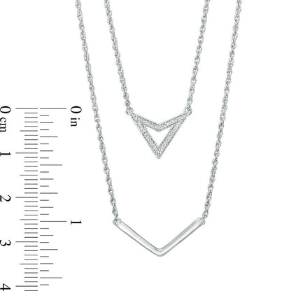 Natural Diamond Accent Triangle and Chevron Double Strand Necklace in Sterling Silver - 20"