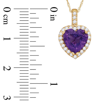 8.0mm Heart-Shaped Amethyst and 0.2 CT. T.W. Natural Diamond Frame Pendant in 10K Yellow Gold