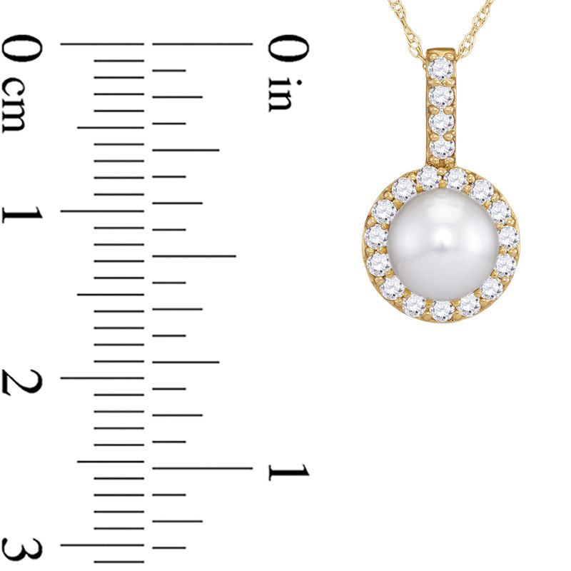 6.5mm Cultured Freshwater Pearl and 0.25 CT. T.W. Natural Diamond Frame Pendant in 10K Yellow Gold