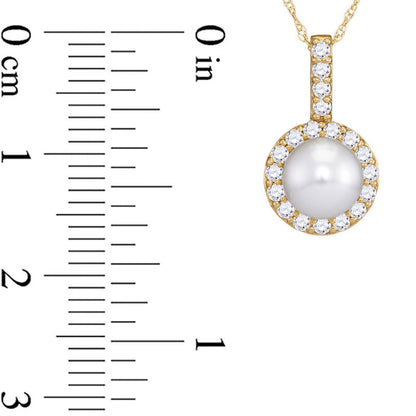 6.5mm Cultured Freshwater Pearl and 0.25 CT. T.W. Natural Diamond Frame Pendant in 10K Yellow Gold