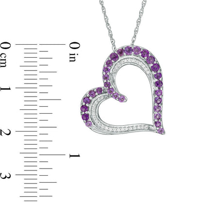 Amethyst and 0.1 CT. T.W. Natural Diamond Tilted Heart Pendant in Sterling Silver
