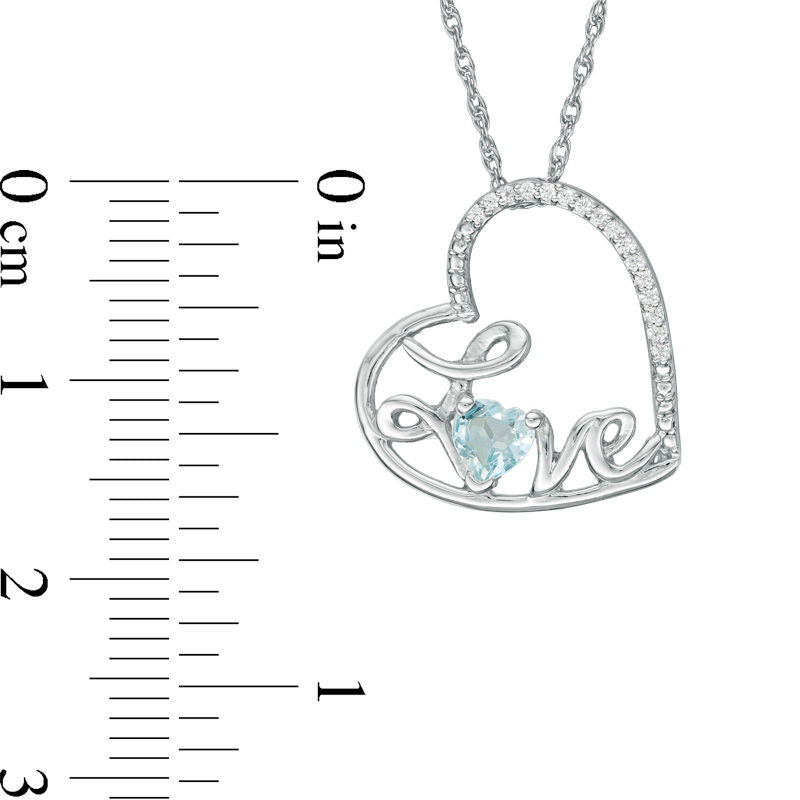 Heart-Shaped Aquamarine and Natural Diamond Accent Tilted "LOVE" Pendant in Sterling Silver