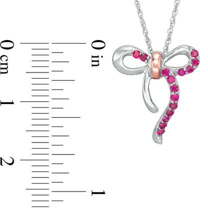 Lab-Created Ruby Bow Necklace in Sterling Silver and 10K Rose Gold