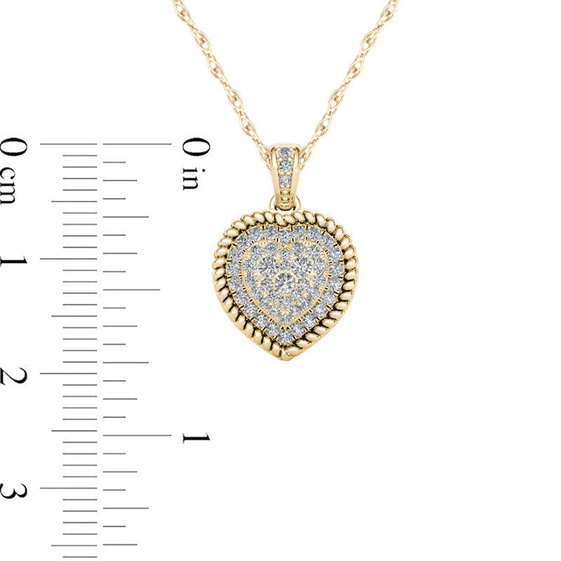 0.25 CT. T.W. Composite Natural Diamond Heart-Shaped Rope Frame Pendant in 10K Yellow Gold