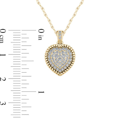 0.25 CT. T.W. Composite Natural Diamond Heart-Shaped Rope Frame Pendant in 10K Yellow Gold