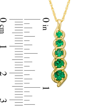 Lab-Created Emerald Cascading Linear Five Stone Pendant in 10K Yellow Gold