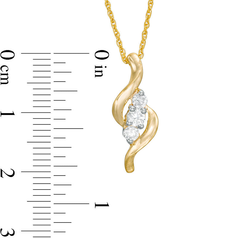 0.25 CT. T.W. Natural Diamond Three Stone "S" Curve Pendant in 10K Yellow Gold