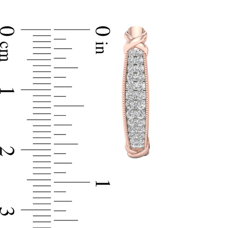 0.38 CT. T.W. Diamond Vintage-Style Two Row J-Hoop Earrings in 10K Rose Gold