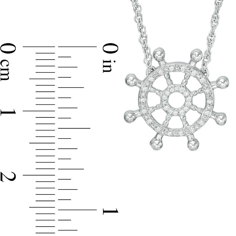 Natural Diamond Accent Nautical Boat Wheel Necklace in Sterling Silver - 17.5"