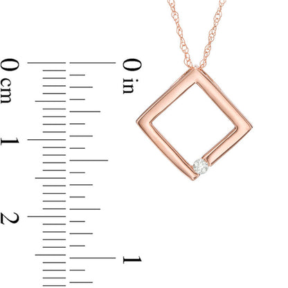 Natural Clarity Enhanced Accent Solitaire Tilted Square Pendant in 10K Rose Gold