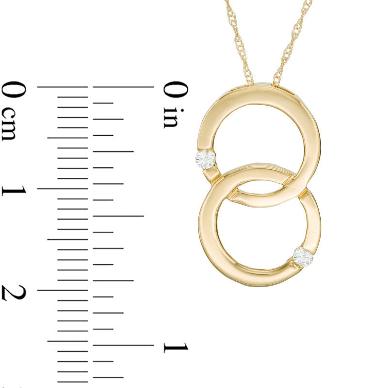Natural Diamond Accent Double Interlocking Circles Pendant in 10K Yellow Gold