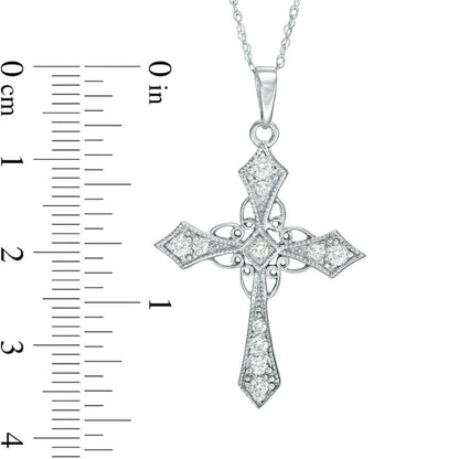 0.38 CT. T.W. Natural Diamond Antique Vintage-Style Cross Pendant in 10K White Gold