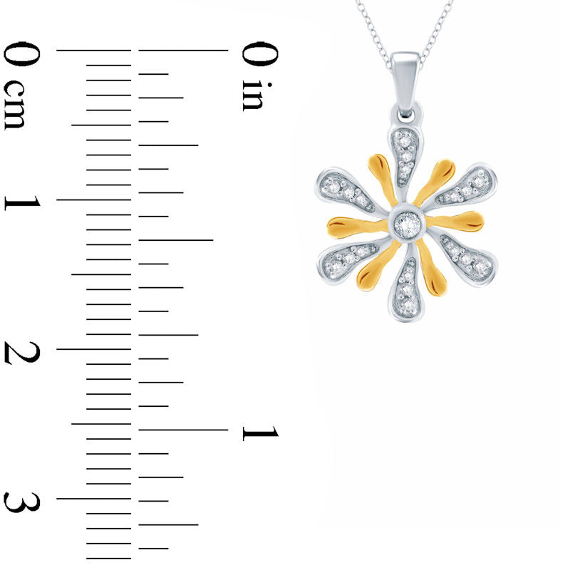 Natural Diamond Accent Wave Flower Pendant in Sterling Silver and 14K Gold Plate