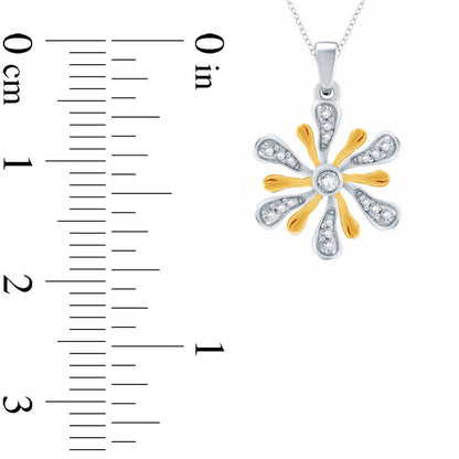 Natural Diamond Accent Wave Flower Pendant in Sterling Silver and 14K Gold Plate