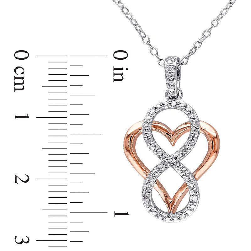 Natural Diamond Accent Infinity Heart Pendant in Sterling Silver with Rose Rhodium