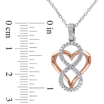 Natural Diamond Accent Infinity Heart Pendant in Sterling Silver with Rose Rhodium