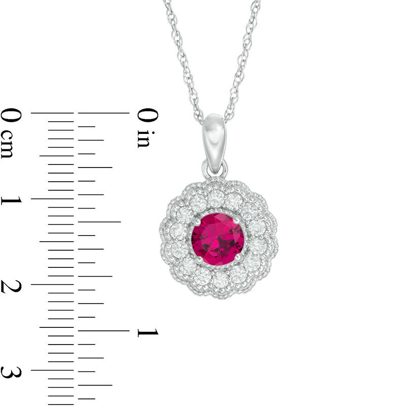 6.0mm Lab-Created Ruby and White Sapphire Flower Pendant in Sterling Silver