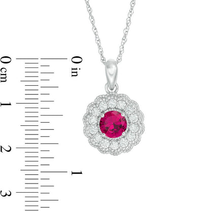 6.0mm Lab-Created Ruby and White Sapphire Flower Pendant in Sterling Silver