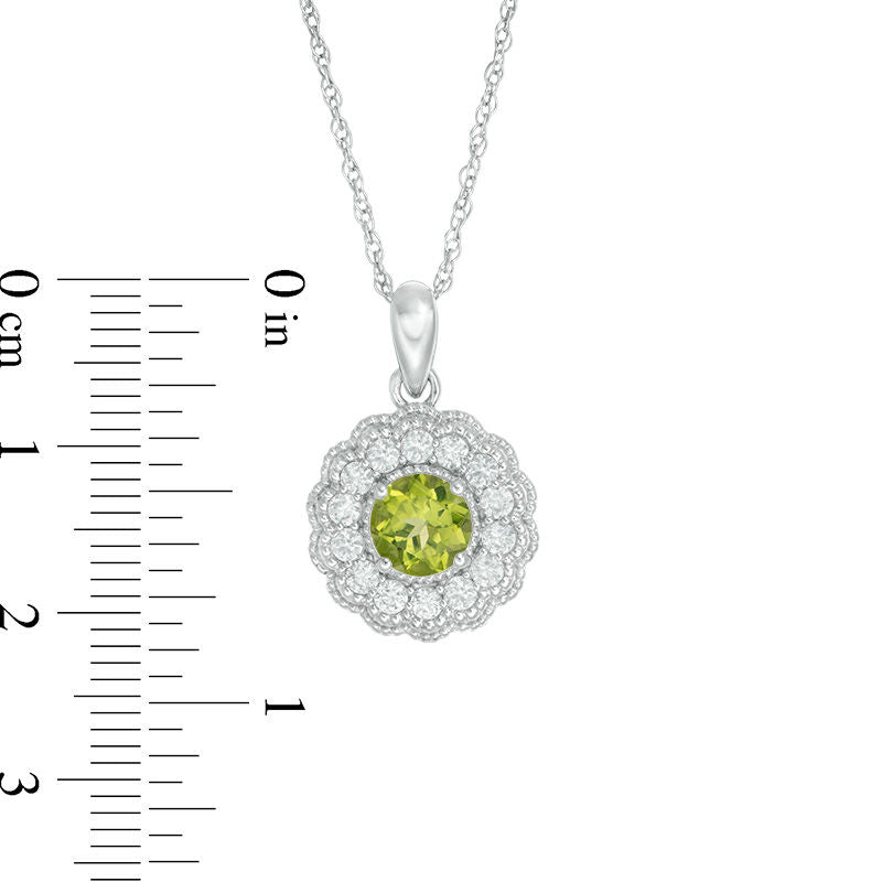6.0mm Peridot and Lab-Created White Sapphire Flower Pendant in Sterling Silver