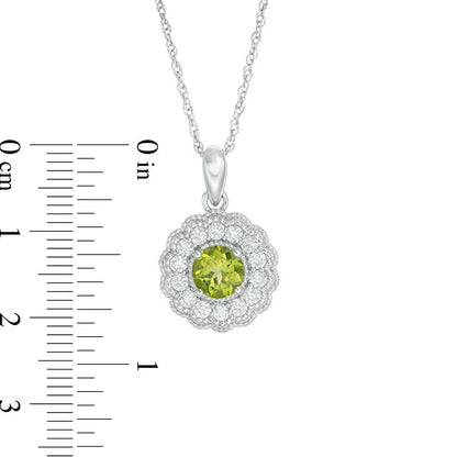 6.0mm Peridot and Lab-Created White Sapphire Flower Pendant in Sterling Silver