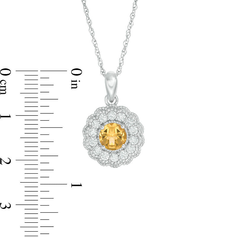 6.0mm Citrine and Lab-Created White Sapphire Flower Pendant in Sterling Silver