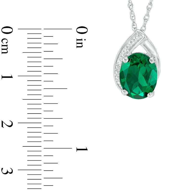 Oval Lab-Created Emerald and White Sapphire Teardrop Pendant in Sterling Silver