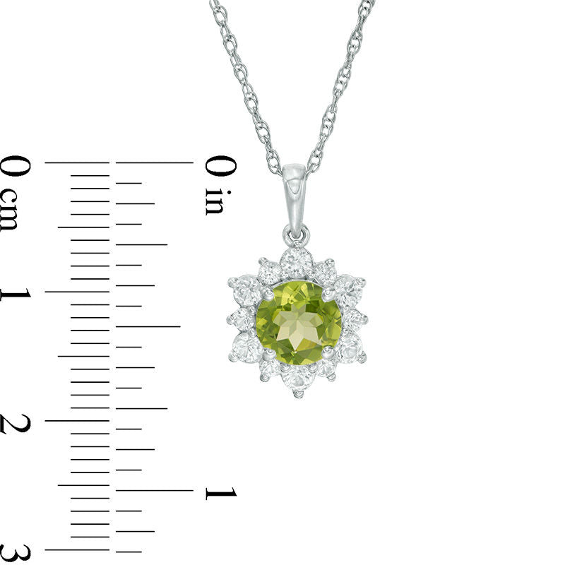 7.0mm Peridot and Lab-Created White Sapphire Sunburst Pendant in Sterling Silver