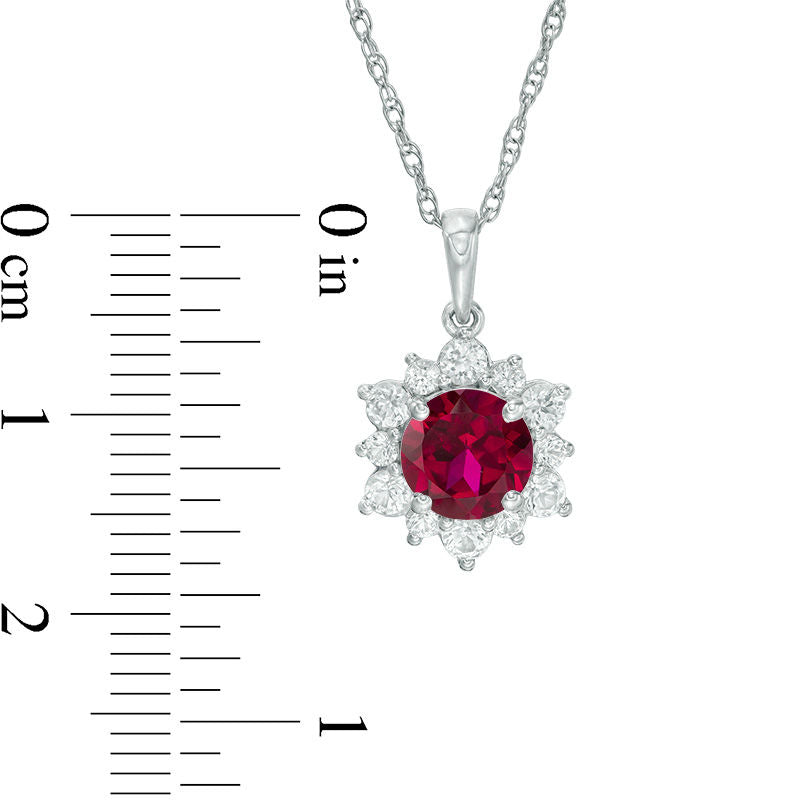 7.0mm Lab-Created Ruby and White Sapphire Sunburst Pendant in Sterling Silver