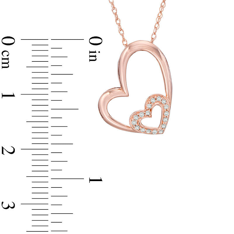Natural Diamond Accent Tilted Double Heart Pendant in 10K Rose Gold