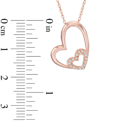 Natural Diamond Accent Tilted Double Heart Pendant in 10K Rose Gold