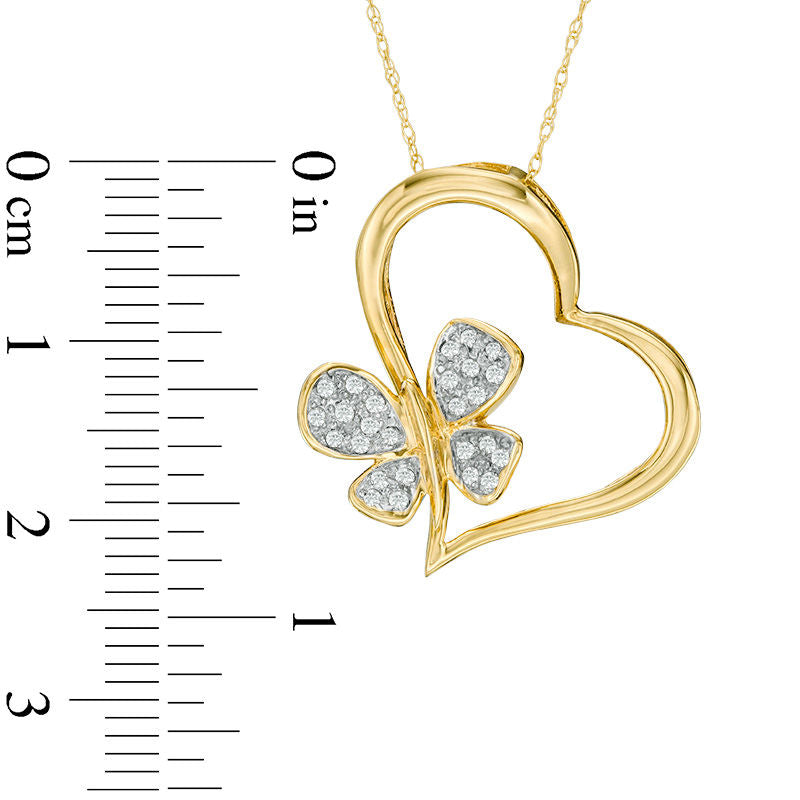 0.13 CT. T.W. Natural Diamond Butterfly Heart Pendant in 10K Yellow Gold