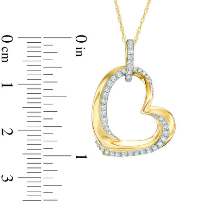 0.25 CT. T.W. Natural Diamond Swirl Tilted Heart Pendant in 10K Yellow Gold