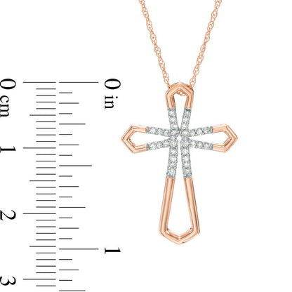 0.1 CT. T.W. Natural Diamond Open Cross Pendant in 10K Rose Gold