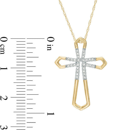 0.1 CT. T.W. Natural Diamond Open Cross Pendant in 10K Yellow Gold