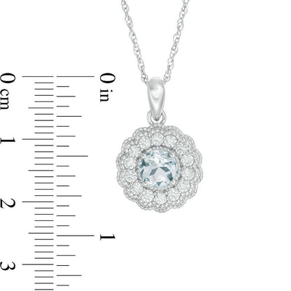 6.0mm Aquamarine and Lab-Created White Sapphire Flower Pendant in Sterling Silver
