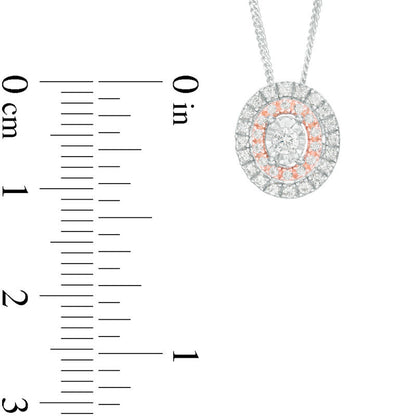 0.25 CT. T.W. Natural Diamond Double Oval Frame Pendant in Sterling Silver and 10K Rose Gold