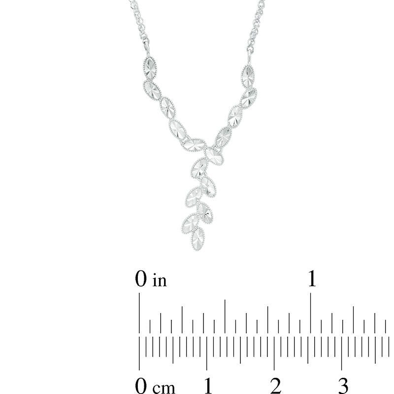 Natural Diamond-Cut Oval Antique Vintage-Style Vine Necklace in 10K White Gold - 17"