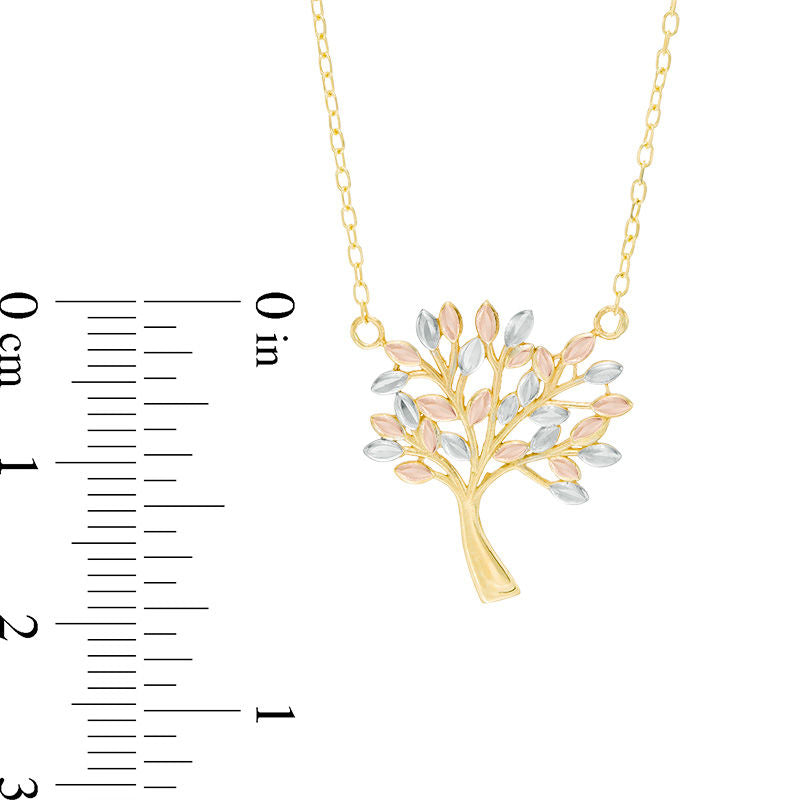 Natural Diamond-Cut Tree of Life Necklace in 14K Tri-Tone Gold