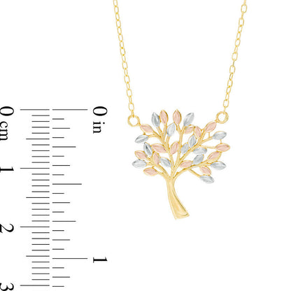 Natural Diamond-Cut Tree of Life Necklace in 14K Tri-Tone Gold