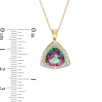 10.0mm Trillion-Cut Mystic Fire® Topaz and Natural Diamond Accent Frame Pendant in 10K Yellow Gold
