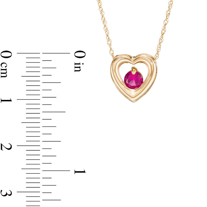 4.0mm Lab-Created Ruby Heart Pendant in 10K Yellow Gold