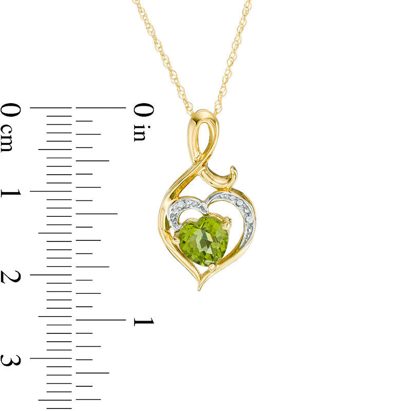 6.0mm Heart-Shaped Peridot and Natural Diamond Accent Swirl Heart Pendant in 10K Yellow Gold
