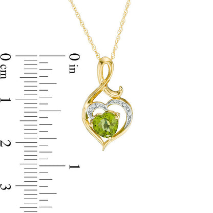 6.0mm Heart-Shaped Peridot and Natural Diamond Accent Swirl Heart Pendant in 10K Yellow Gold