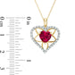 7.0mm Heart-Shaped Lab-Created Ruby and 0.13 CT. T.W. Diamond Floral Heart Pendant in 10K Yellow Gold