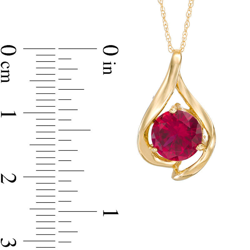 8.0mm Lab-Created Ruby Teardrop Pendant in 10K Yellow Gold