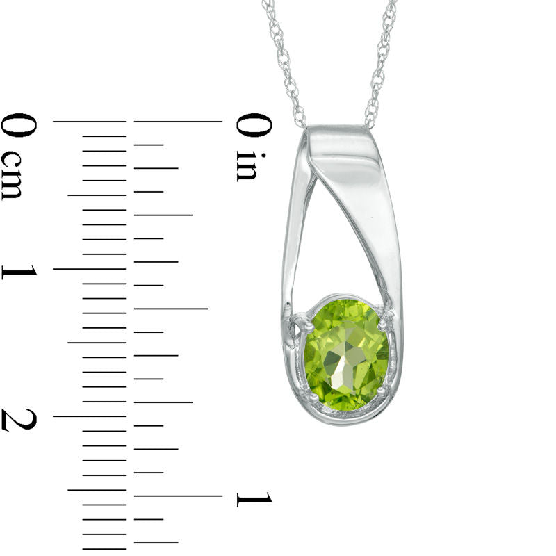 Oval Peridot Pendant in 10K White Gold