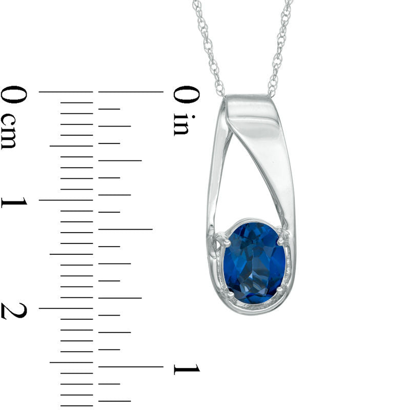 Oval Lab-Created Blue Sapphire Pendant in 10K White Gold