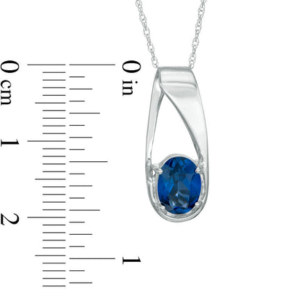 Oval Lab-Created Blue Sapphire Pendant in 10K White Gold