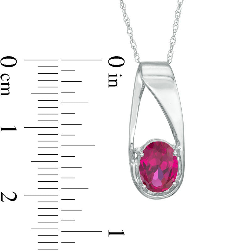Oval Lab-Created Ruby Pendant in 10K White Gold