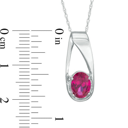 Oval Lab-Created Ruby Pendant in 10K White Gold